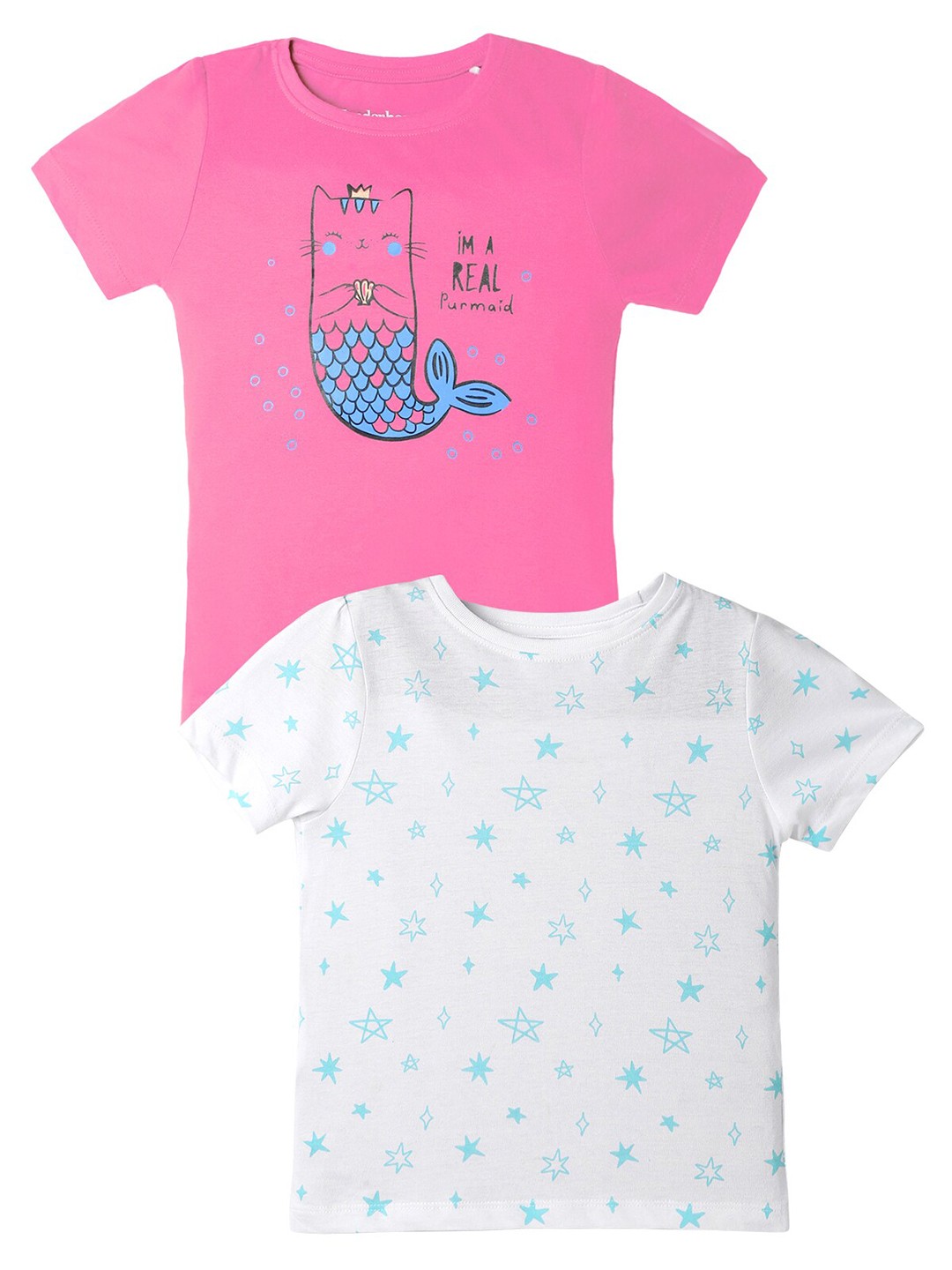 

UrbanMark Girls Pack Of 2 Printed Cotton Regular T-shirt, Pink