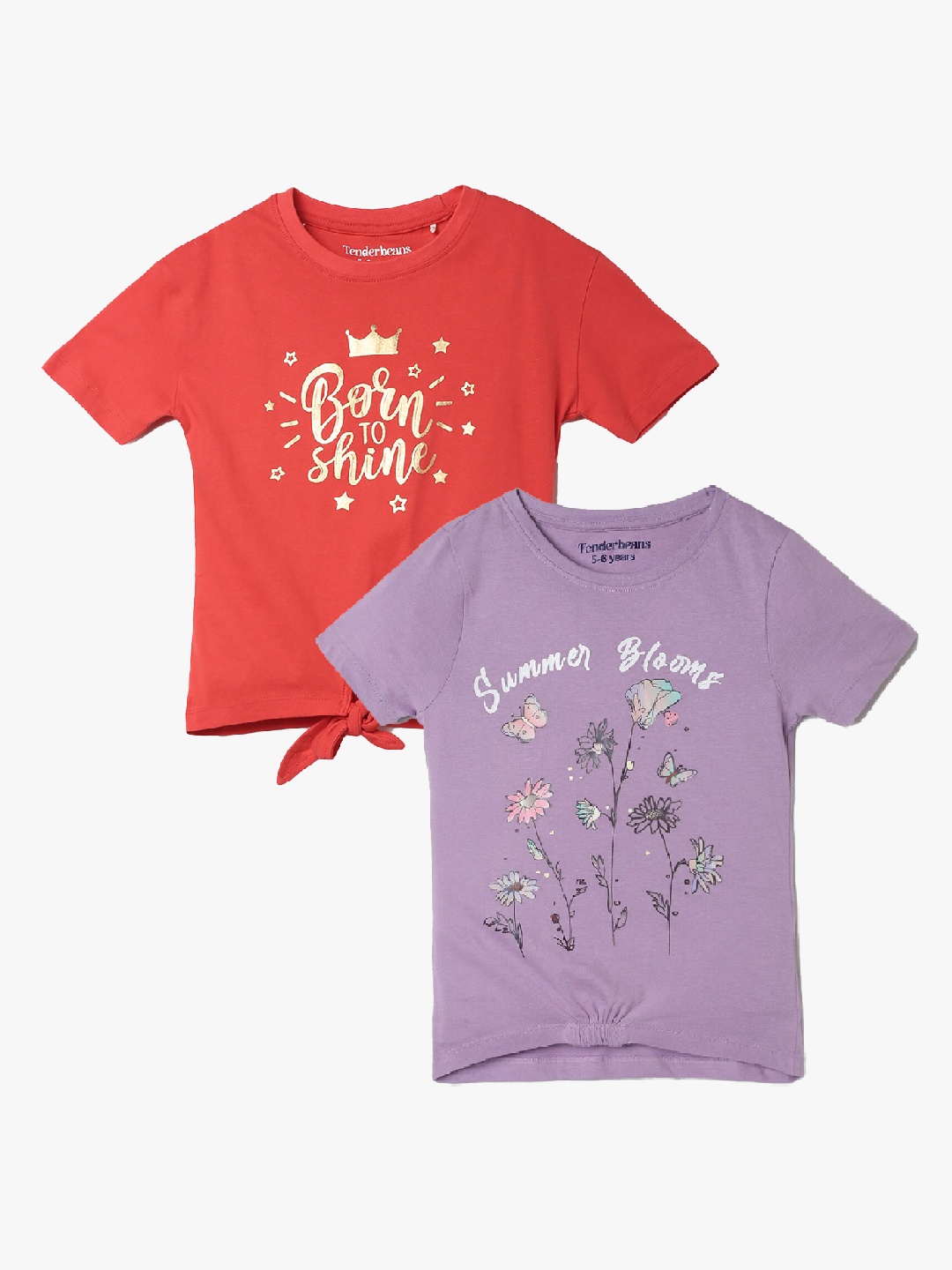 

UrbanMark Girls Pack Of 2 Typography Printed Pure Cotton T-shirt, Red