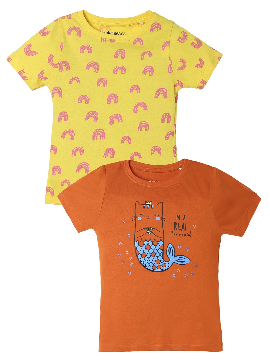

UrbanMark Girls Pack of 2 Graphic Printed Cotton T-shirt, Rust
