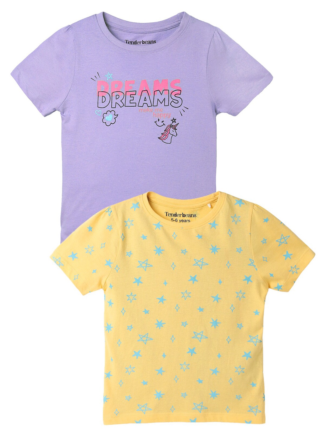 

UrbanMark Girls Pack of 2 Typography Printed Cotton T-shirt, Purple