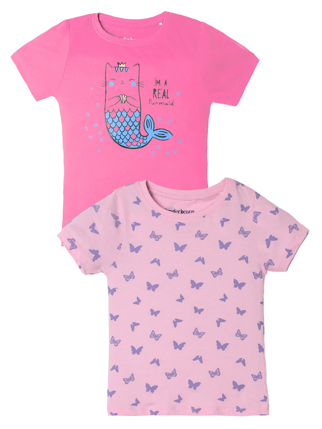 

UrbanMark Girls Pack Of 2 Printed Cotton Regular T-shirt, Pink
