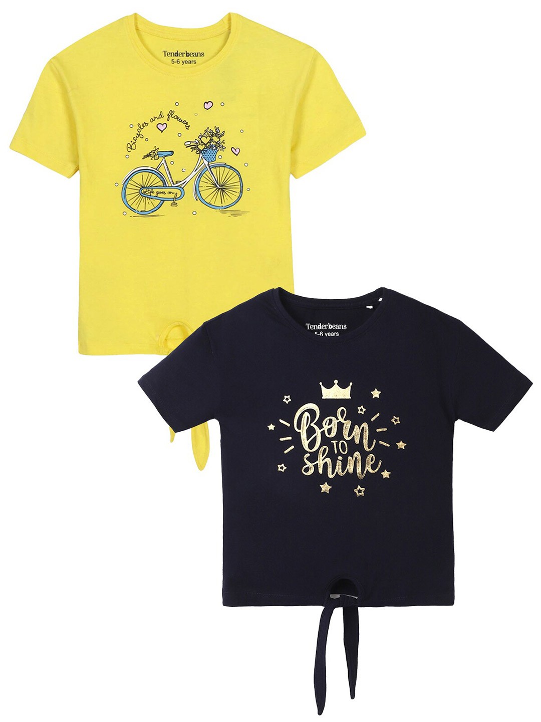 

UrbanMark Girls Pack of 2 Printed Pure Cotton T-shirt, Navy blue