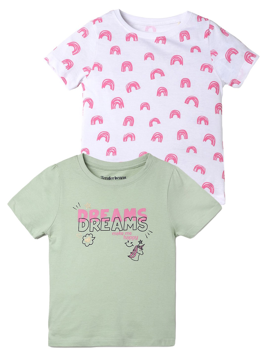 

UrbanMark Girls Pack of 2 Printed Pure Cotton T-shirt, Green