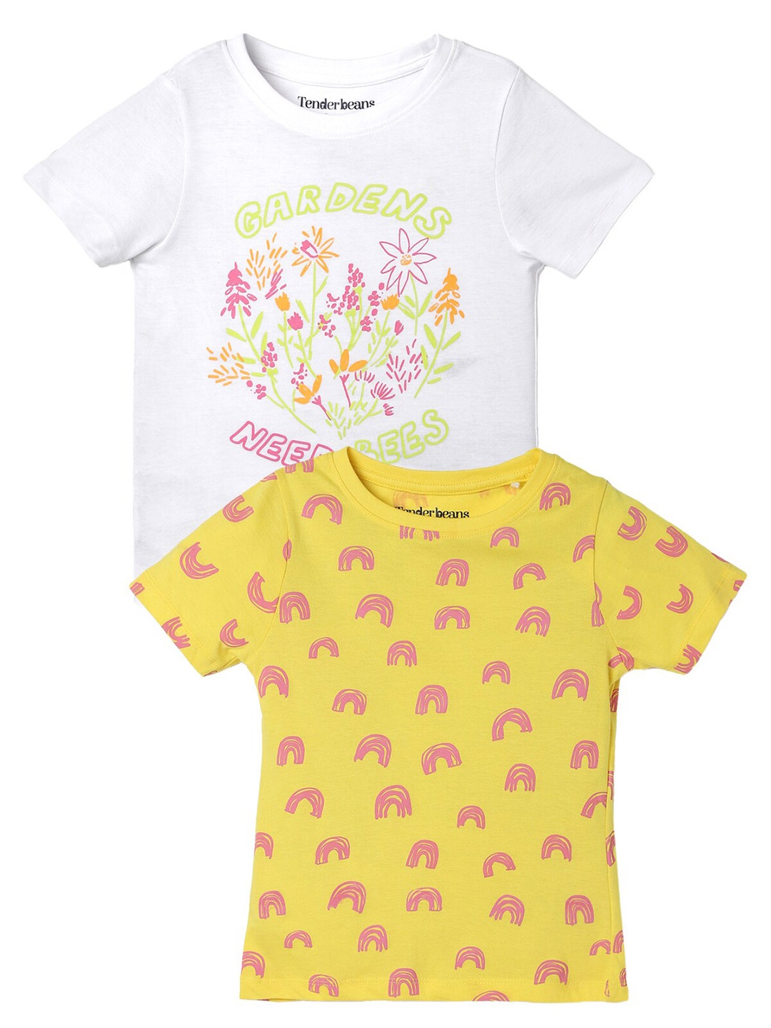 

UrbanMark Girls Pack Of 2 Graphic Printed Pure Cotton T-shirt, White