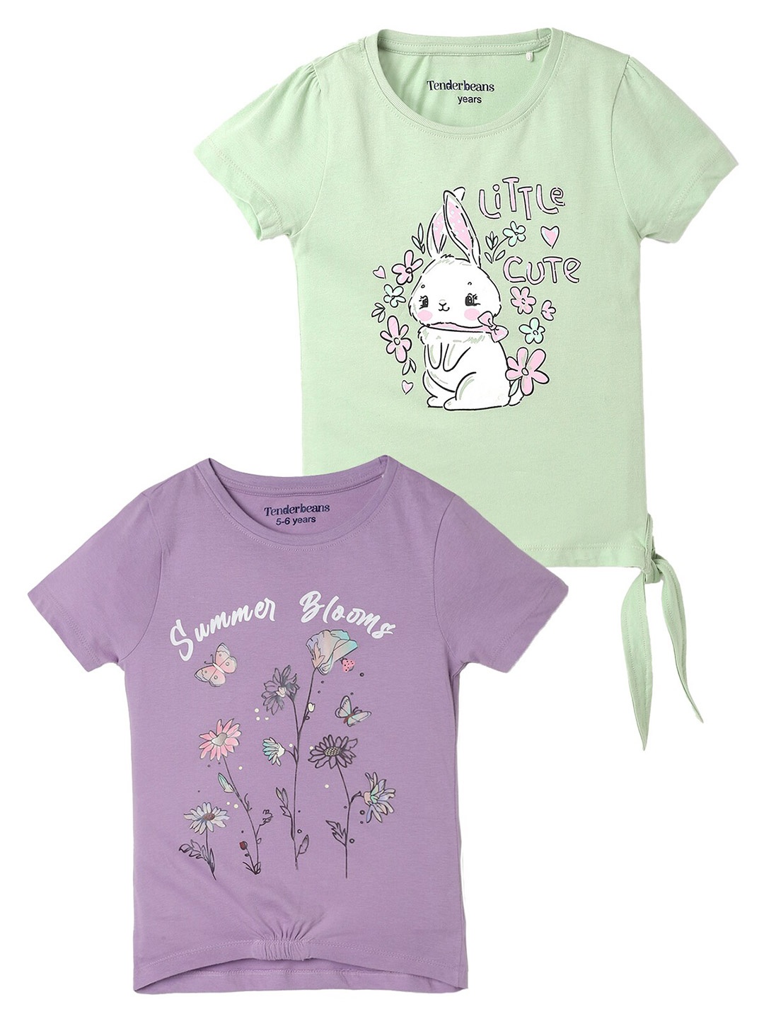 

UrbanMark Girls Pack of 2 Graphic Printed Cotton T-shirt, Green