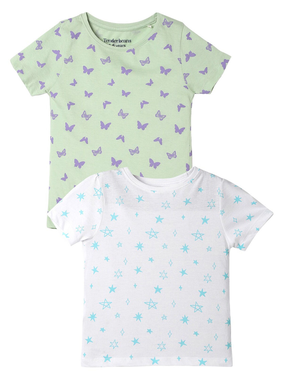 

UrbanMark Girls Pack Of 2 Conversational Printed Pure Cotton T-shirt, Green