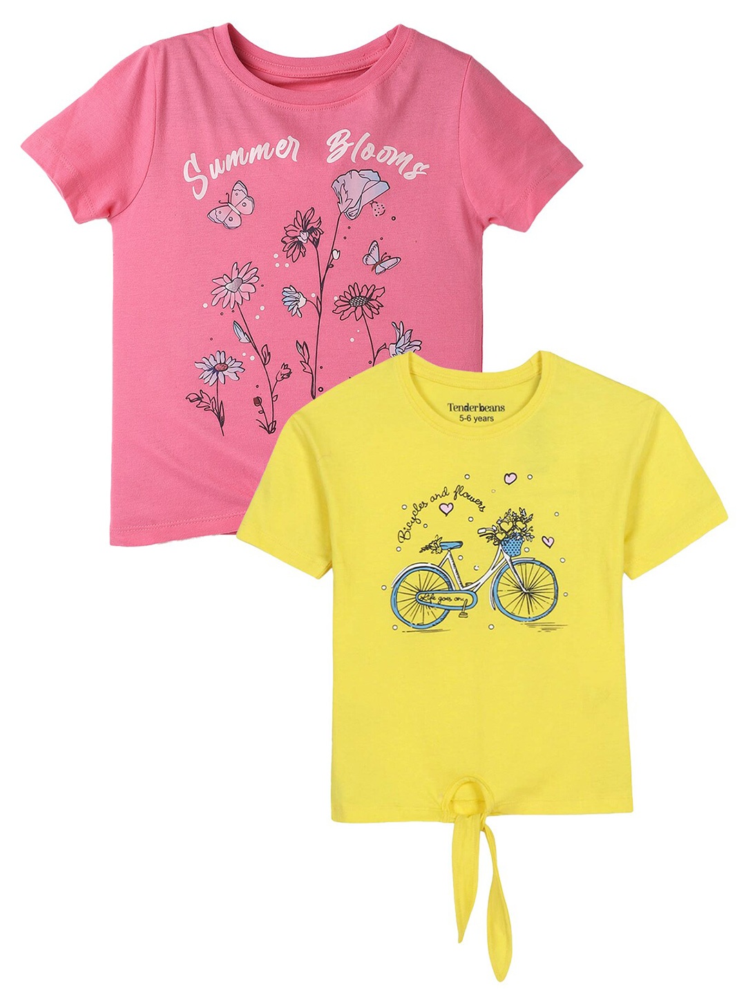 

UrbanMark Girls Pack of 2 Printed Pure Cotton Short Sleeved T-shirts, Pink