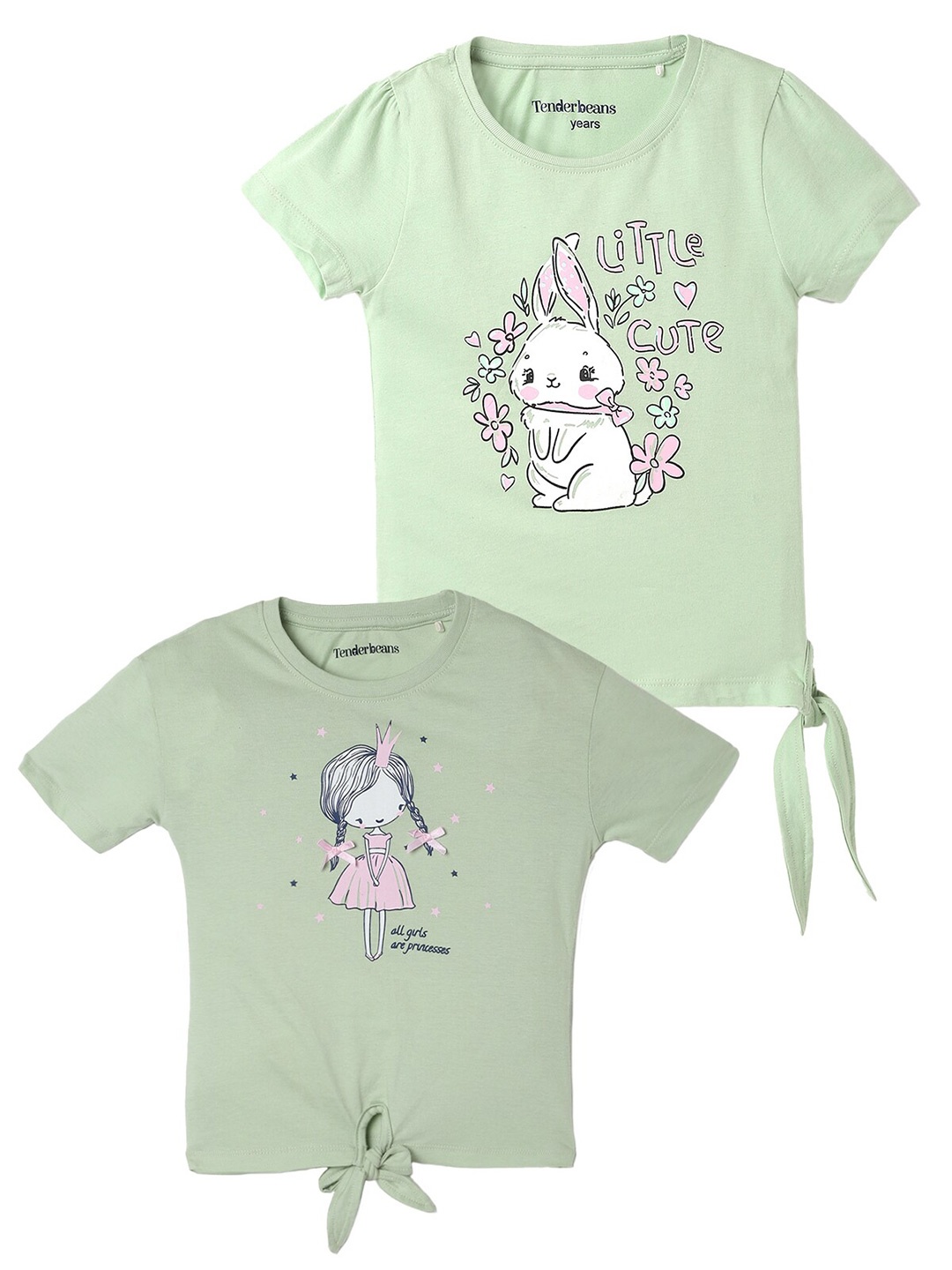 

UrbanMark Girls Pack of 2 Graphic Printed Cotton T-shirt, Green
