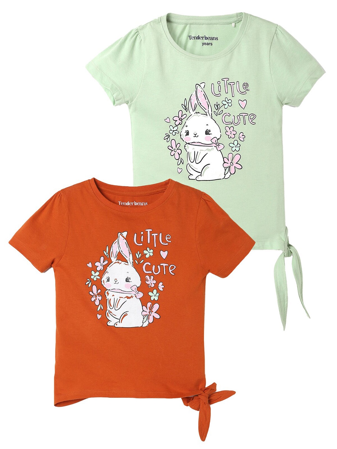 

UrbanMark Girls Pack Of 2 Graphic Printed Pure Cotton T-shirt, Green