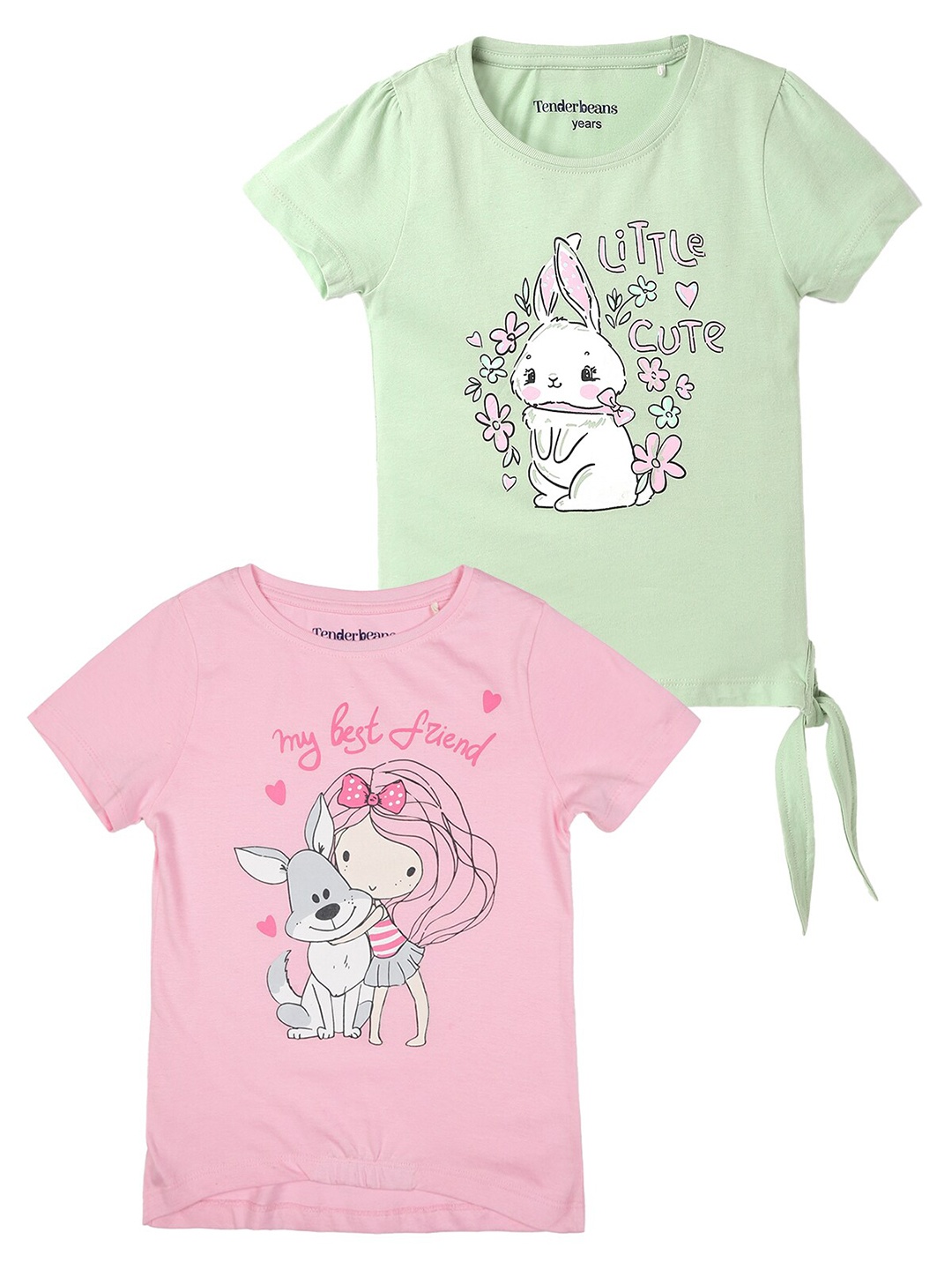 

UrbanMark Girls Pack Of 2 Printed Cotton Regular T-shirt, Green