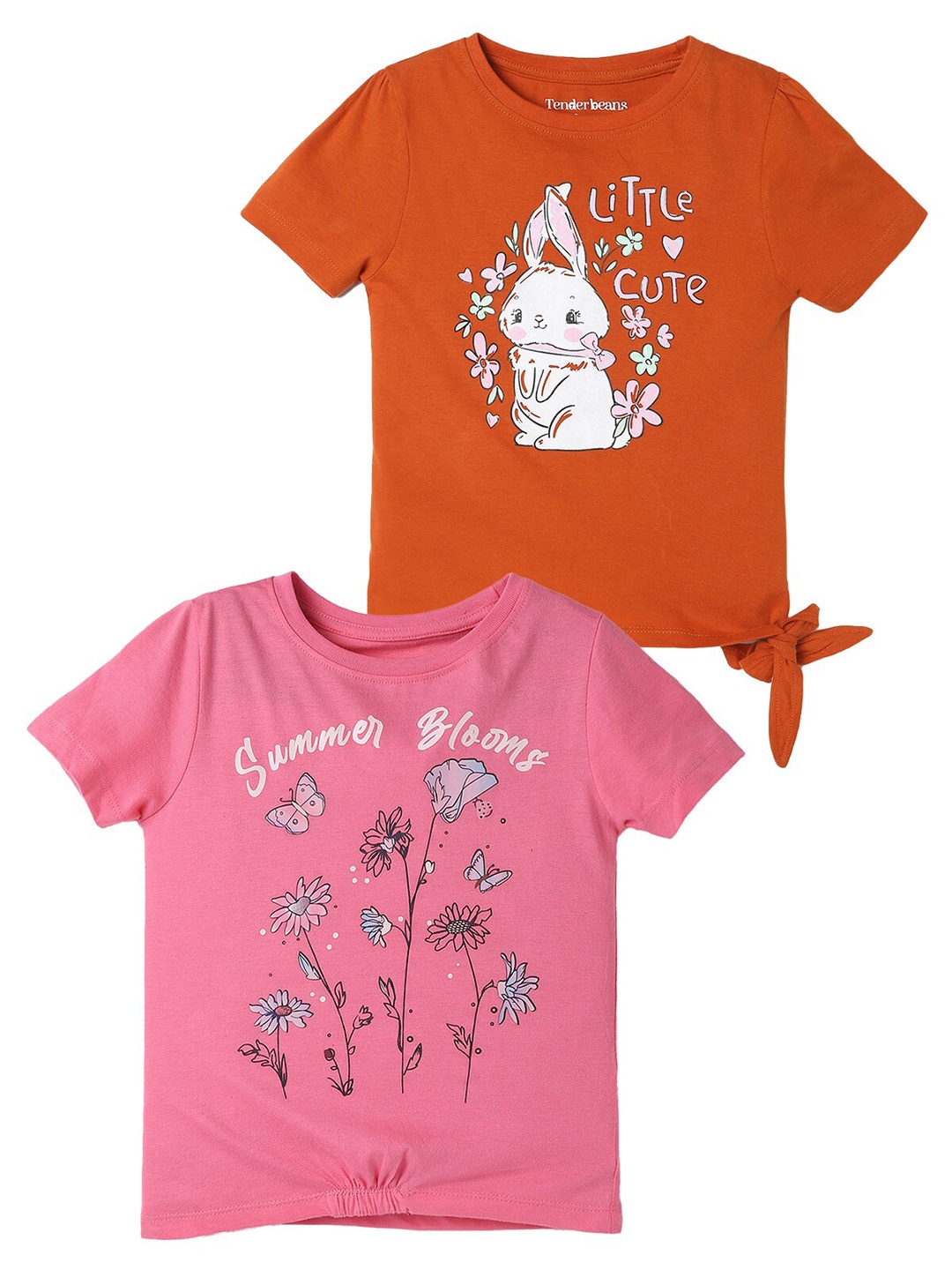 

UrbanMark Girls Pack Of 2 Printed Round Neck Cotton Regular Fit Tops, Red