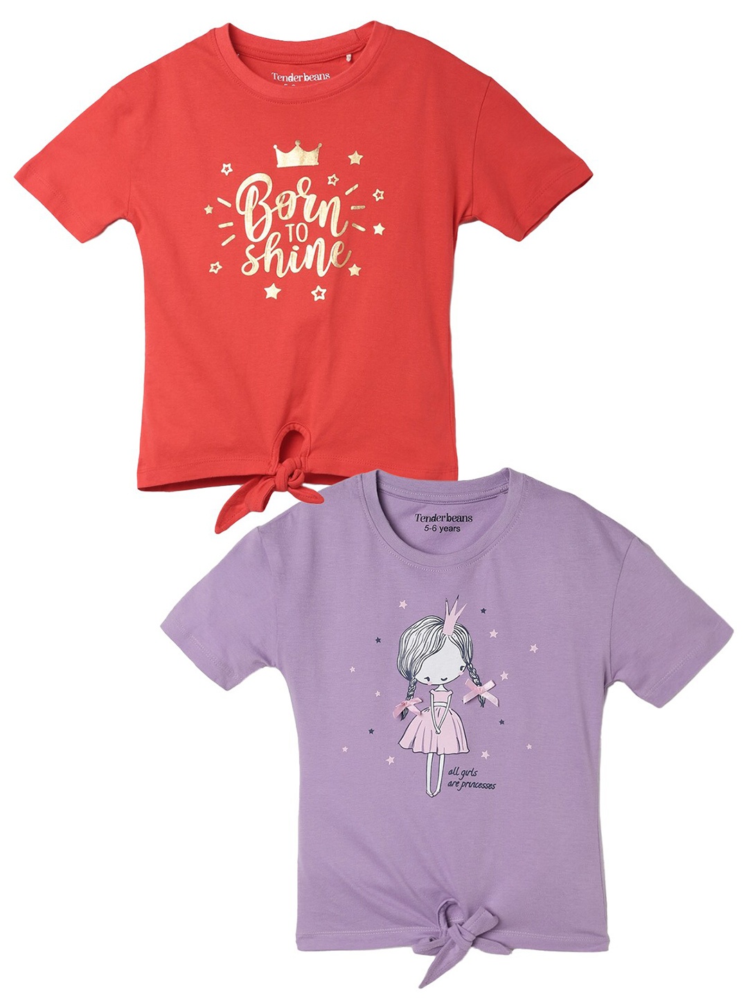 

UrbanMark Girls Pack Of 2 Graphic Printed Cotton T-shirt, Red