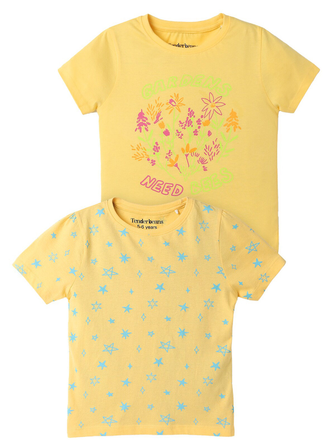 

UrbanMark Girls Pack Of 2 Graphic Printed Cotton T-shirt, Yellow