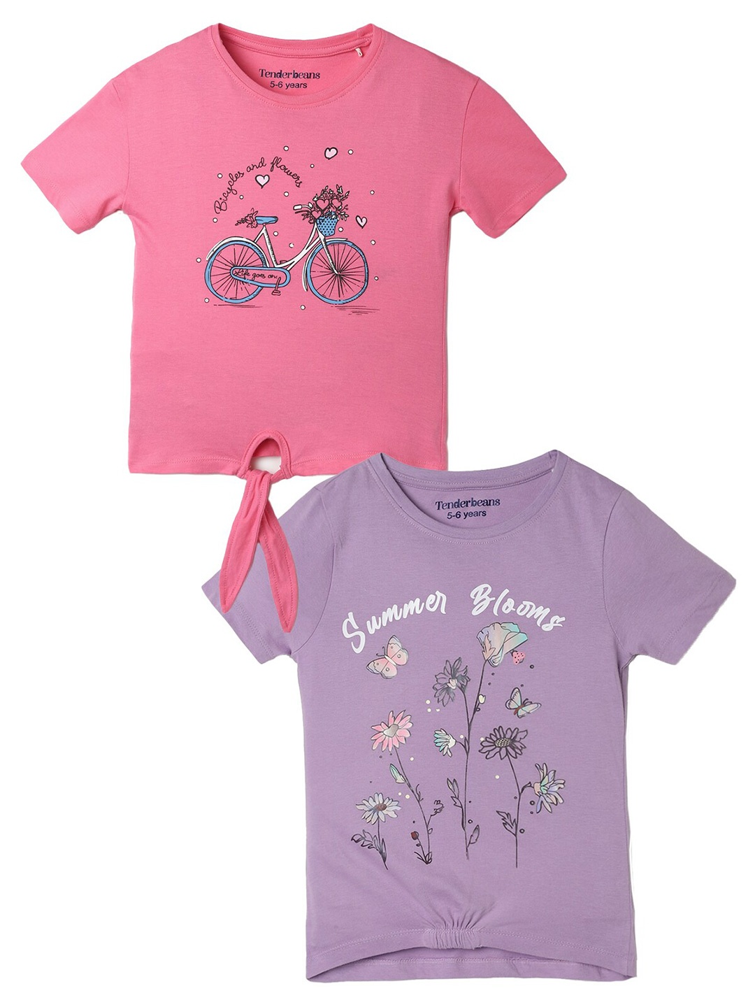 

UrbanMark Girls Pack of 2 Printed Pure Cotton Short Sleeved T-shirts, Pink