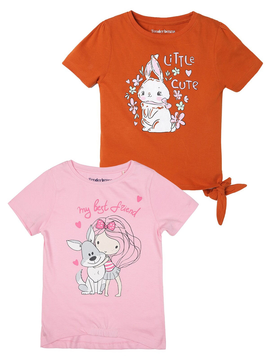 

UrbanMark Girls Pack Of 2 Printed Pure Cotton T-shirts, Pink