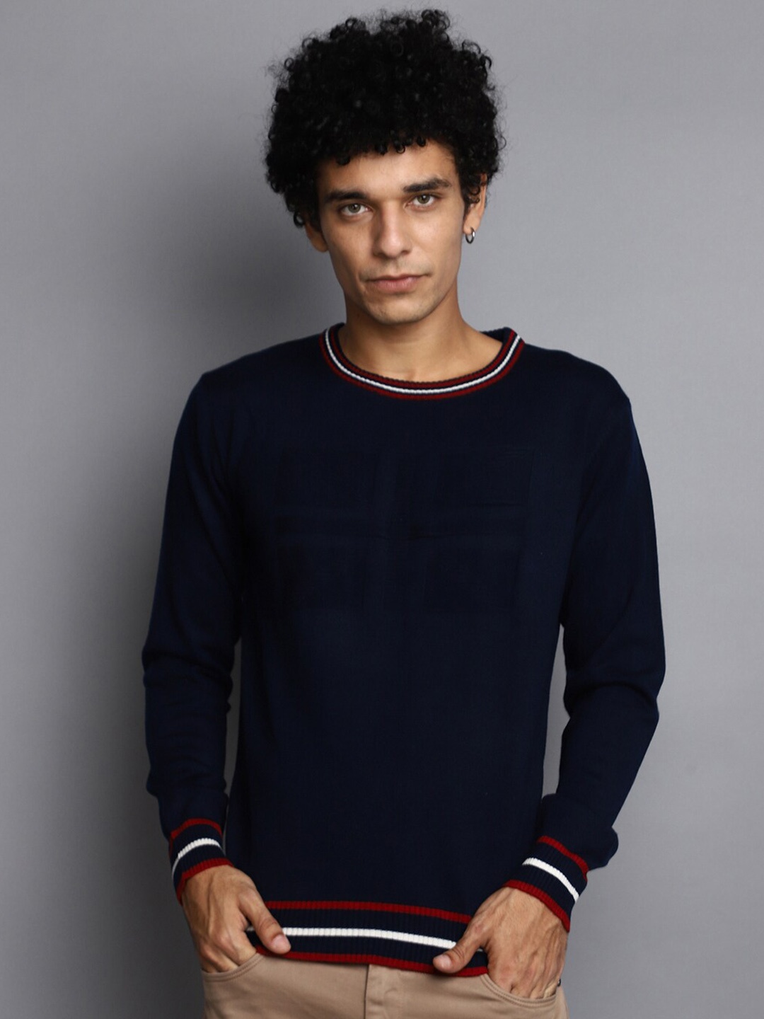 

V-Mart Round Neck Cotton Pullover, Navy blue