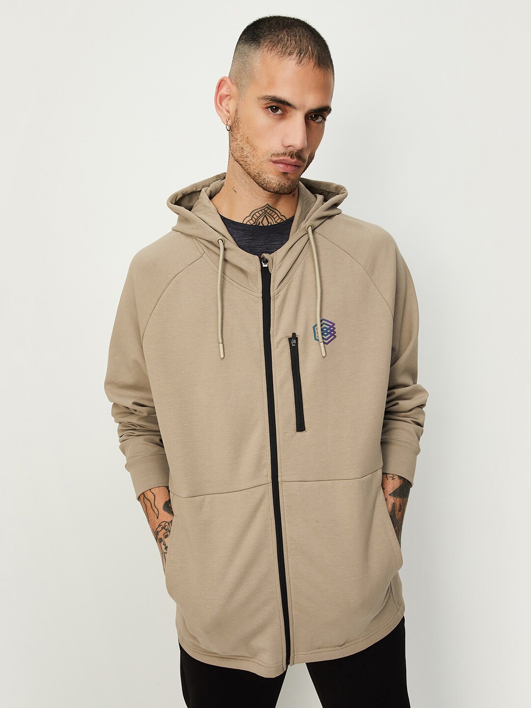

max Hooded Front Open Sweatshirt, Brown