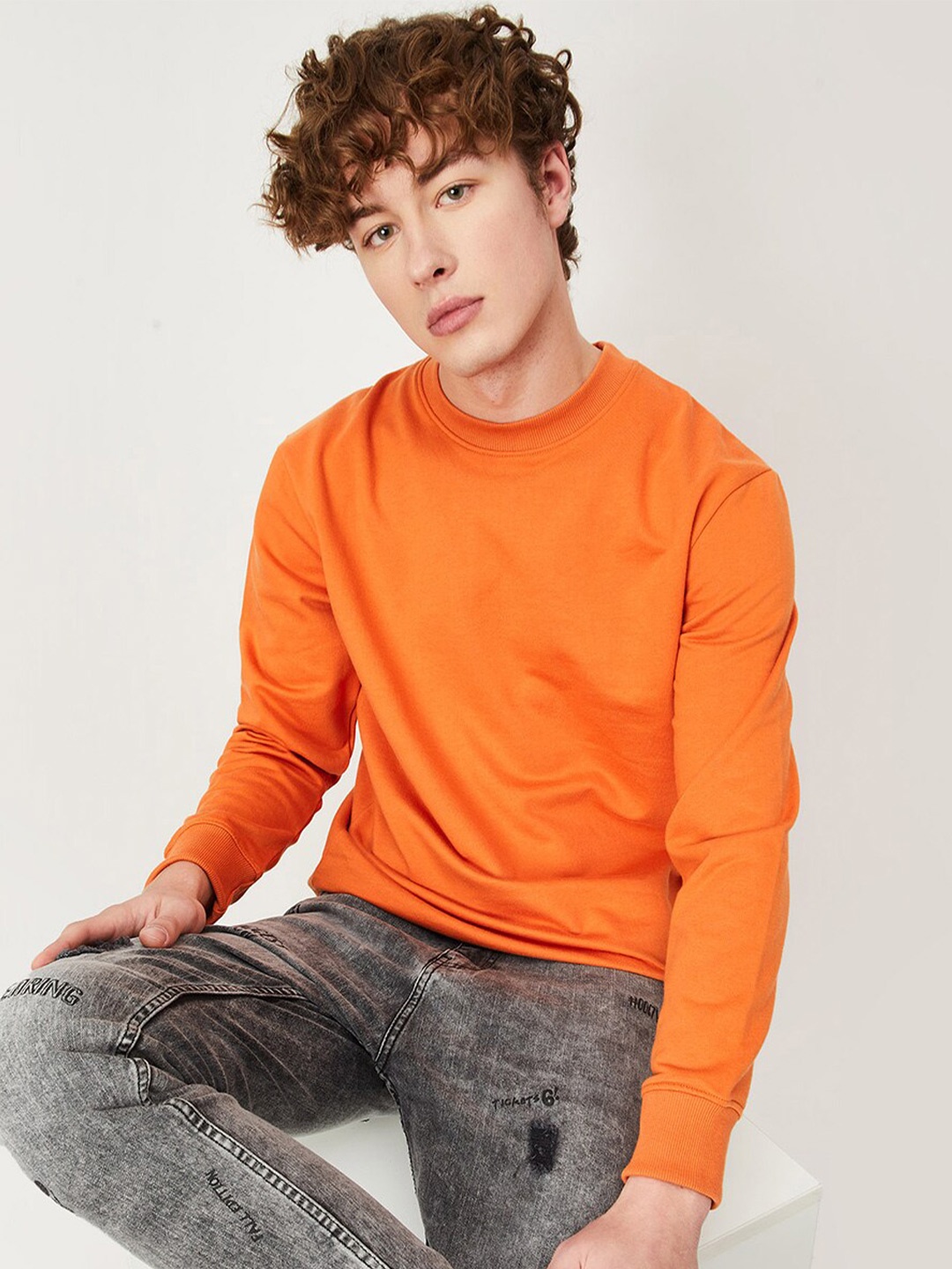 

max Round Neck Pullover Sweatshirt, Orange