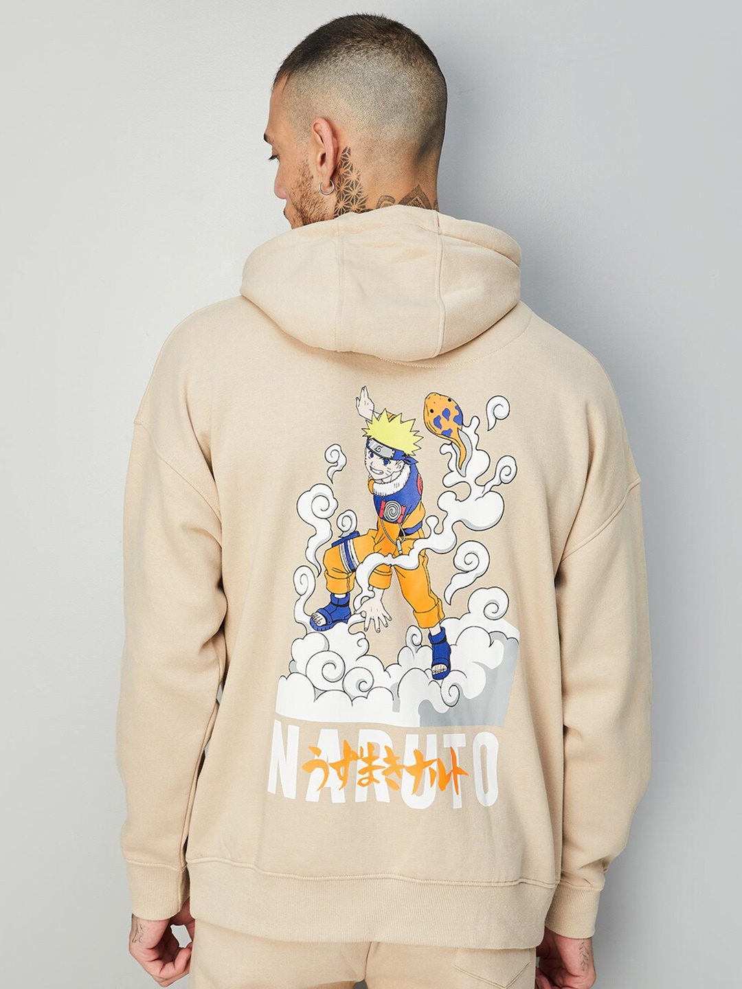 

max Naruto Printed Hooded Neck Long Sleeve Pullover Sweatshirt, Beige