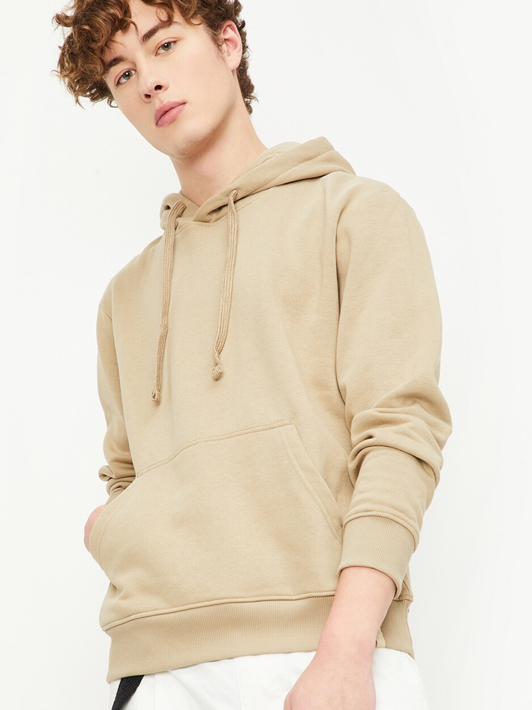 

max Hooded Neck Long Sleeve Pullover Sweatshirt, Beige