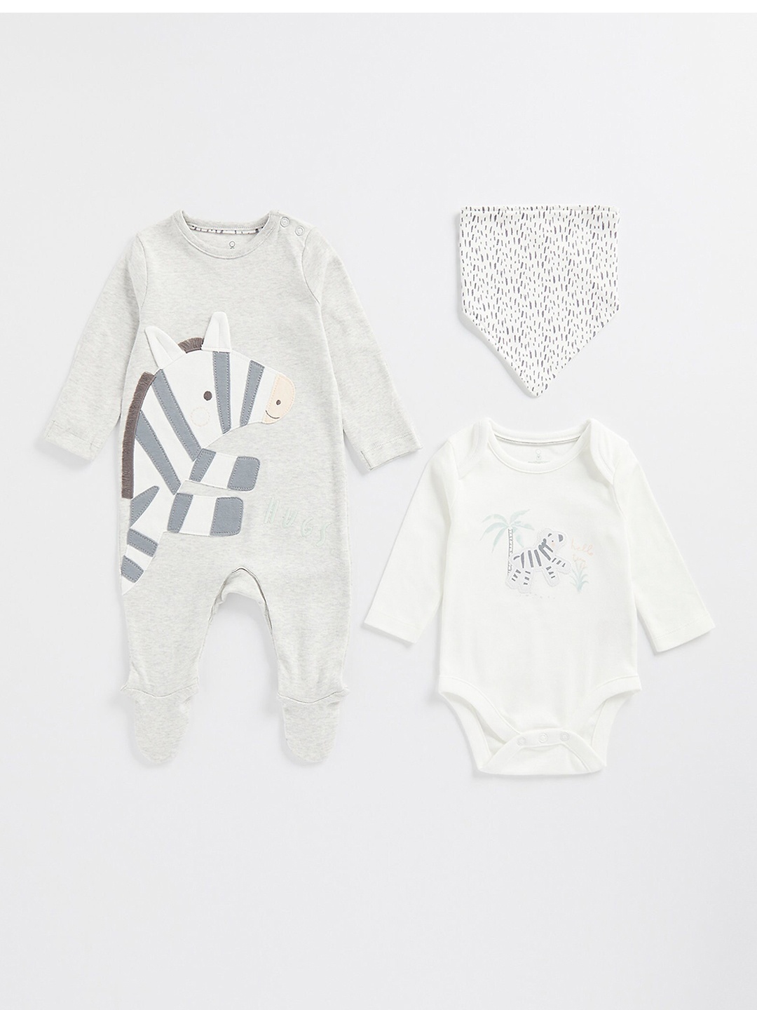 

mothercare Infants 3-Pcs Printed Cotton Baby Apparel Gift Set, Grey