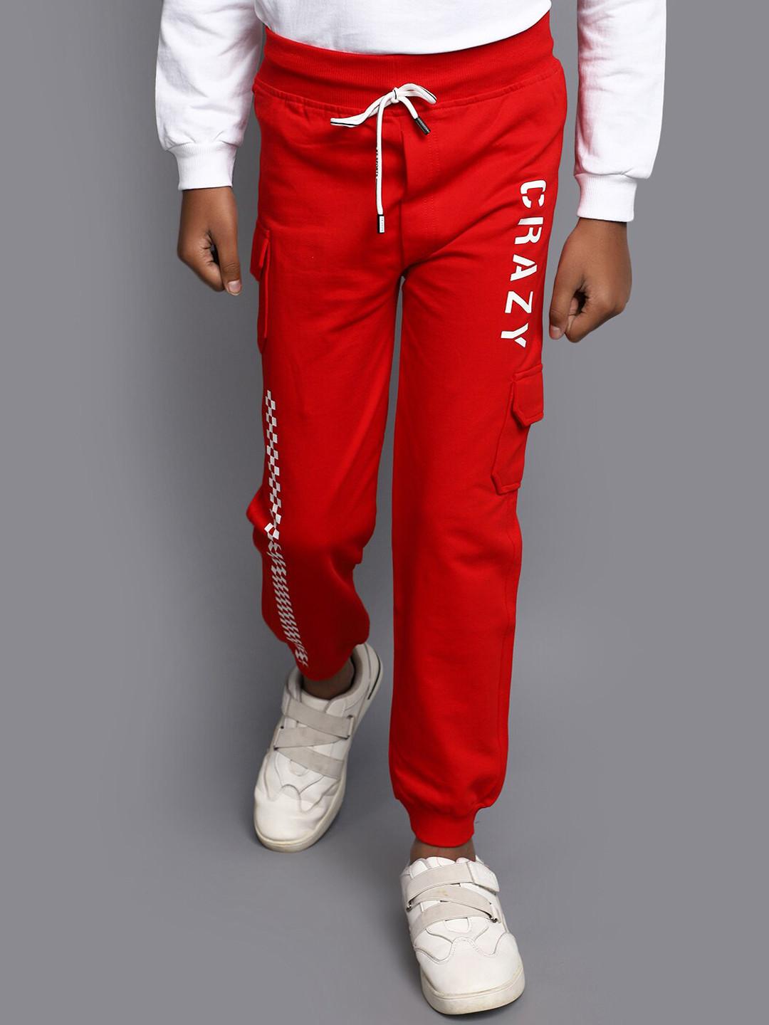 

V-Mart Boys Typography Printed Cotton Mid-Rise Joggers, Red