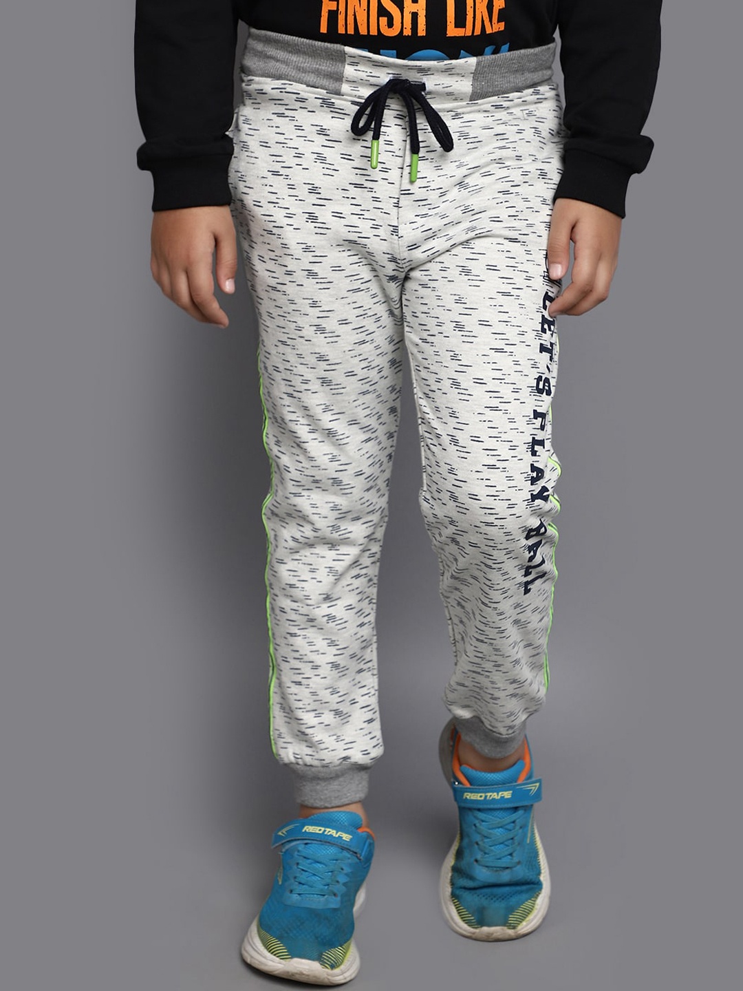 

V-Mart Boys Abstract Printed Regular Fit Cotton Fleece Joggers, Grey