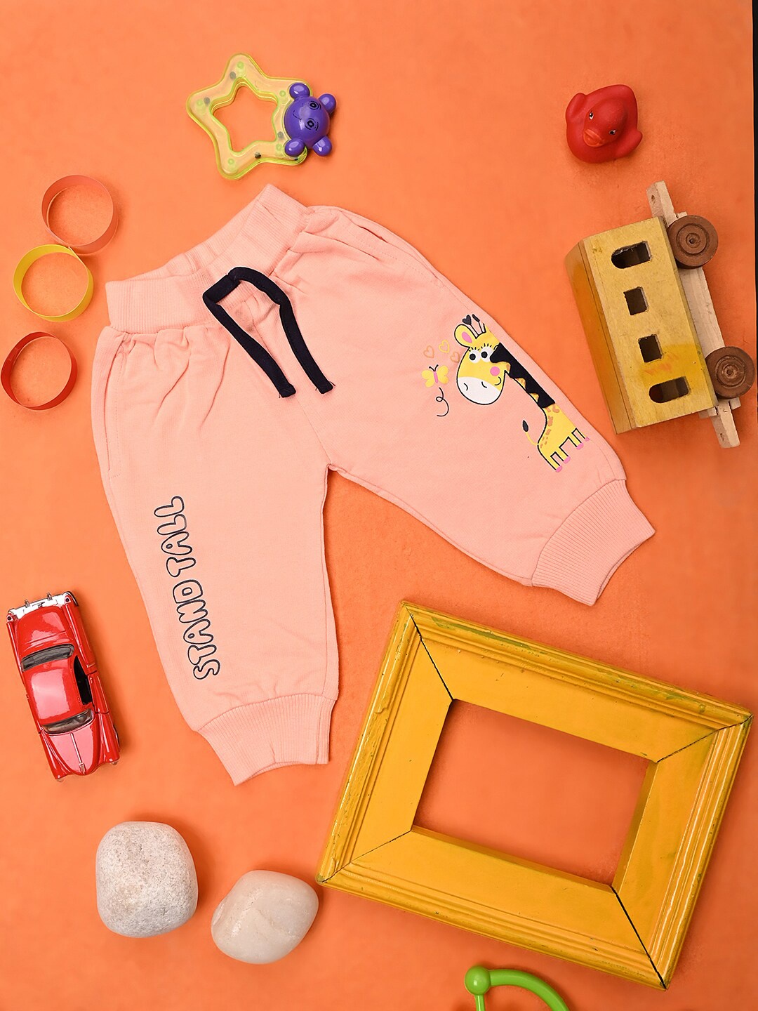 

V-Mart Infant Boys Typography Printed Loop Knit Fleece Joggers, Peach