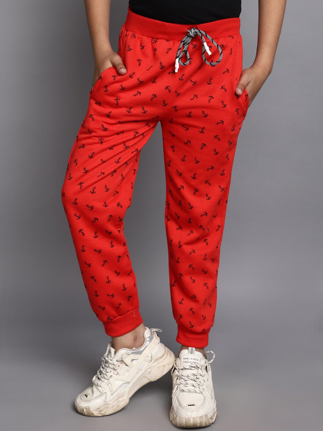 

V-Mart Boys Conversational Printed Mid-Rise Cotton Joggers, Red