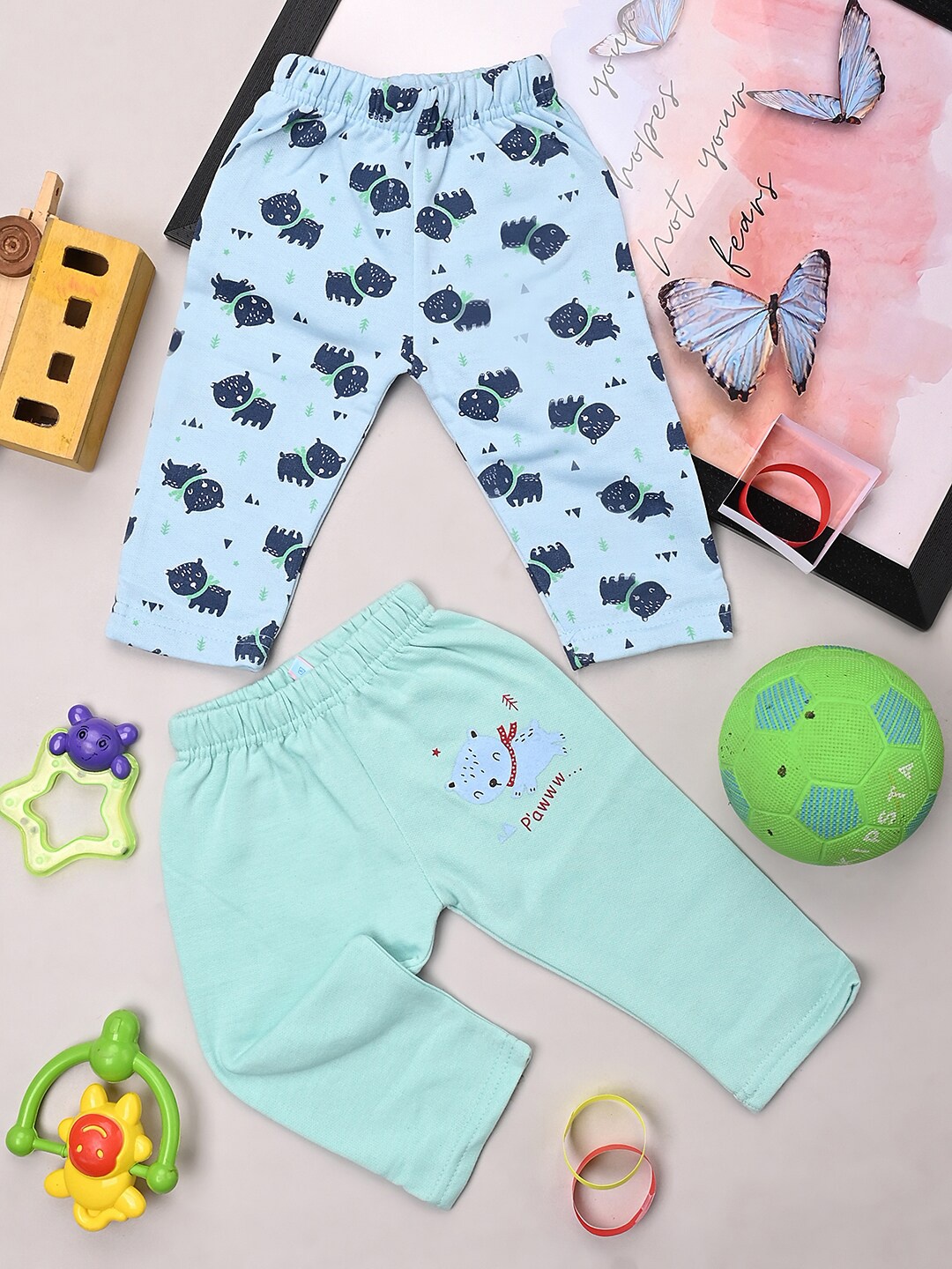 

V-Mart Infant Boys Pack Of 2 Mid-Rise Conversational Printed Cotton Pyjamas, Blue