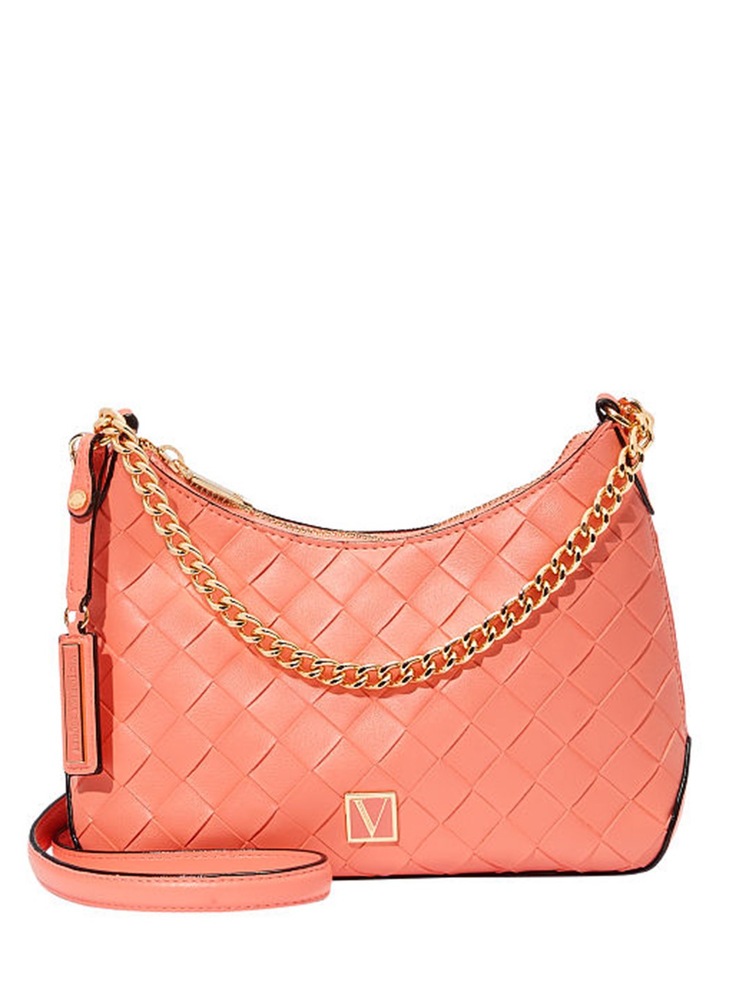 

Victoria's Secret Textured Structured Sling Bag with Chain Detail, Coral