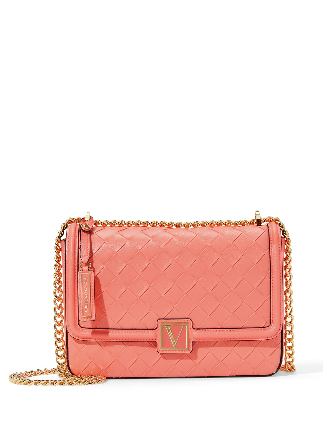 

Victoria's Secret Textured Structured Flap Shoulder Bag, Coral