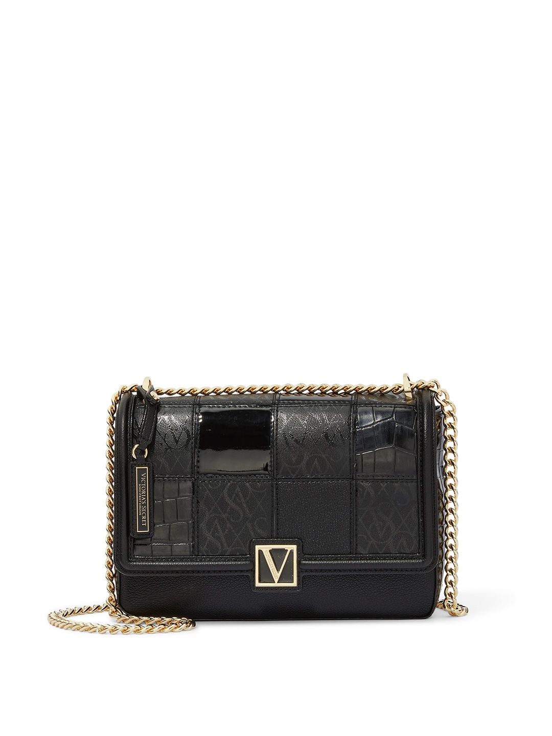 

Victoria's Secret Snake Skin & Croc Textured Structured Sling Bag, Black