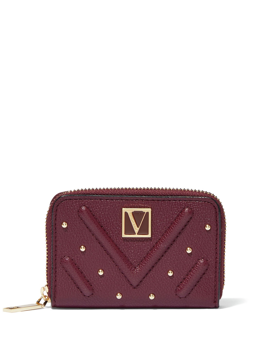 

Victoria's Secret Women Textured Zip Around Wallet with Studded Detail, Burgundy