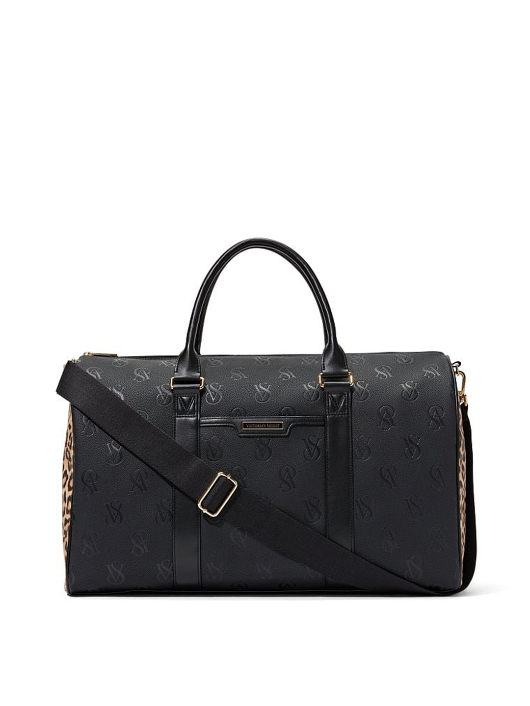 

Victoria's Secret Women Brand Logo Textured Duffle Bag, Black
