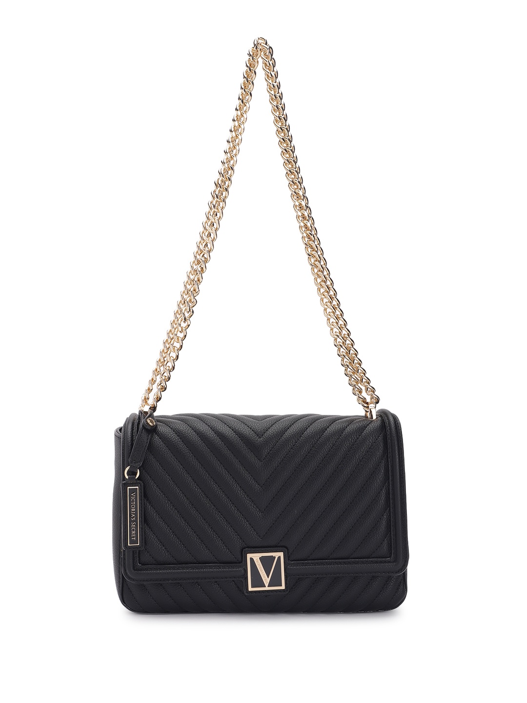 

Victoria's Secret Textured Structured Shoulder Bag with Quilted Detail, Black