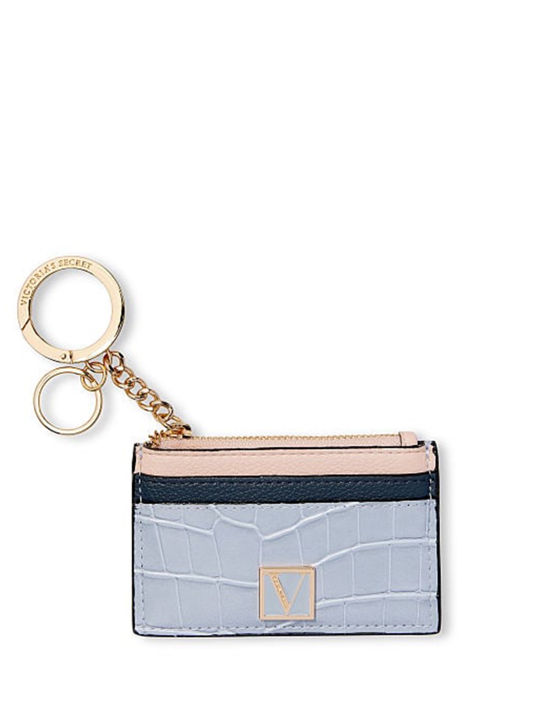 

Victoria's Secret Women Croc Textured Card Holder With Key Holder, Blue