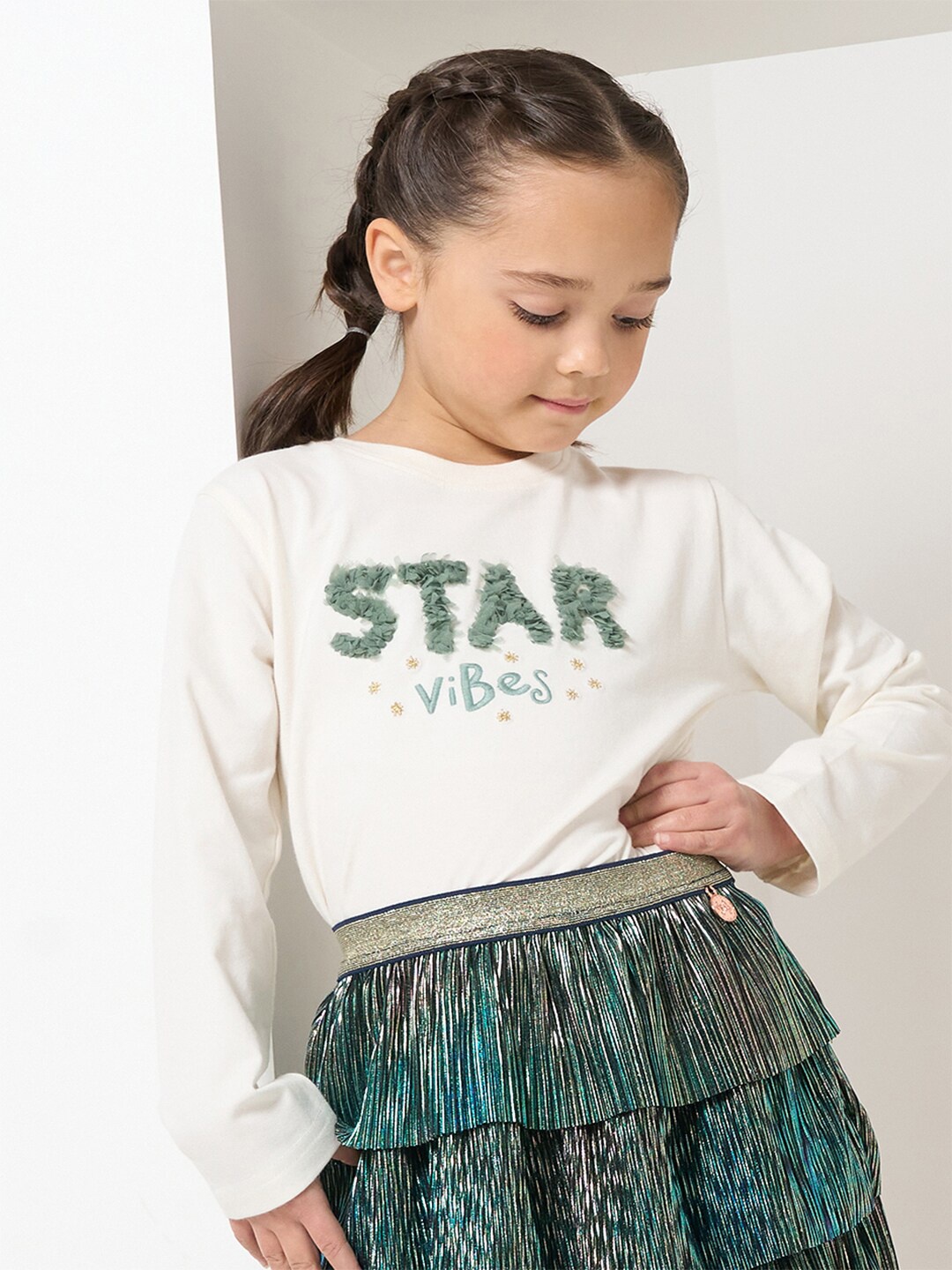 

Angel & Rocket Cream-Coloured Embellished Cotton Top