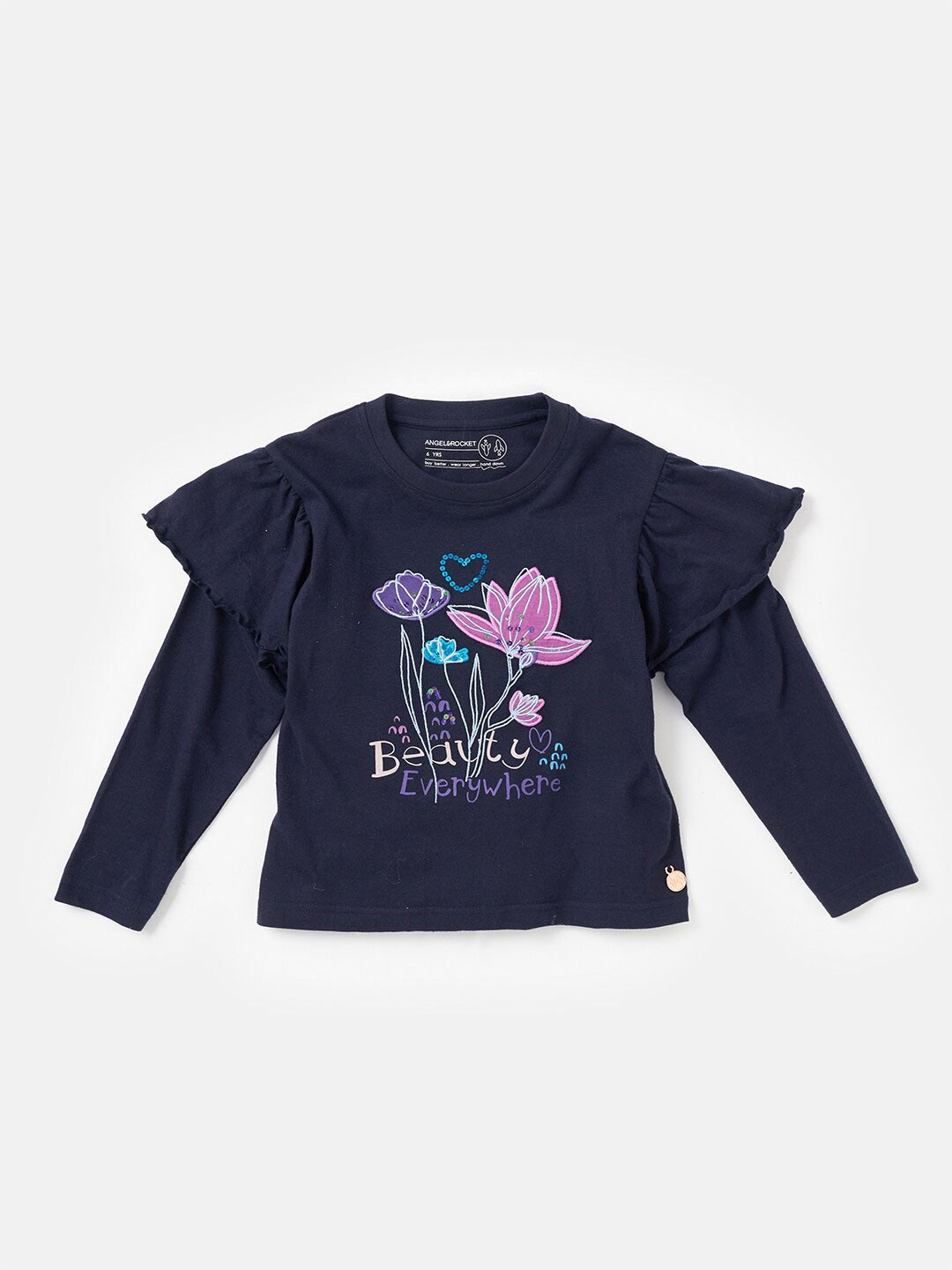 

Angel & Rocket Girls Floral Printed Cotton Top, Navy blue