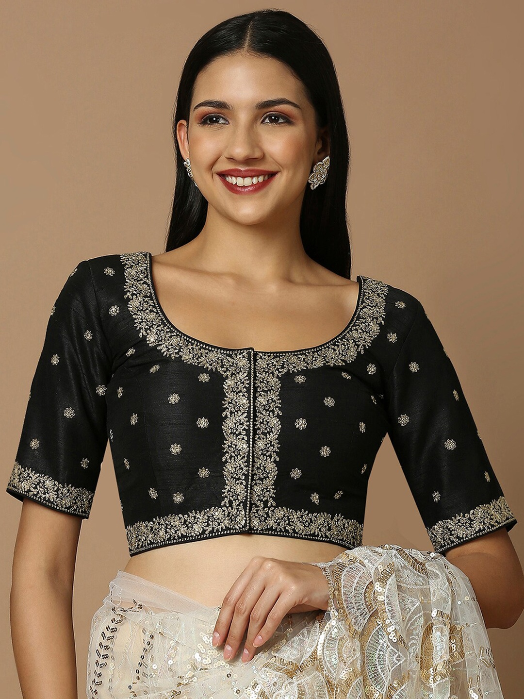 

SALWAR STUDIO Embroidered Saree Blouse, Black
