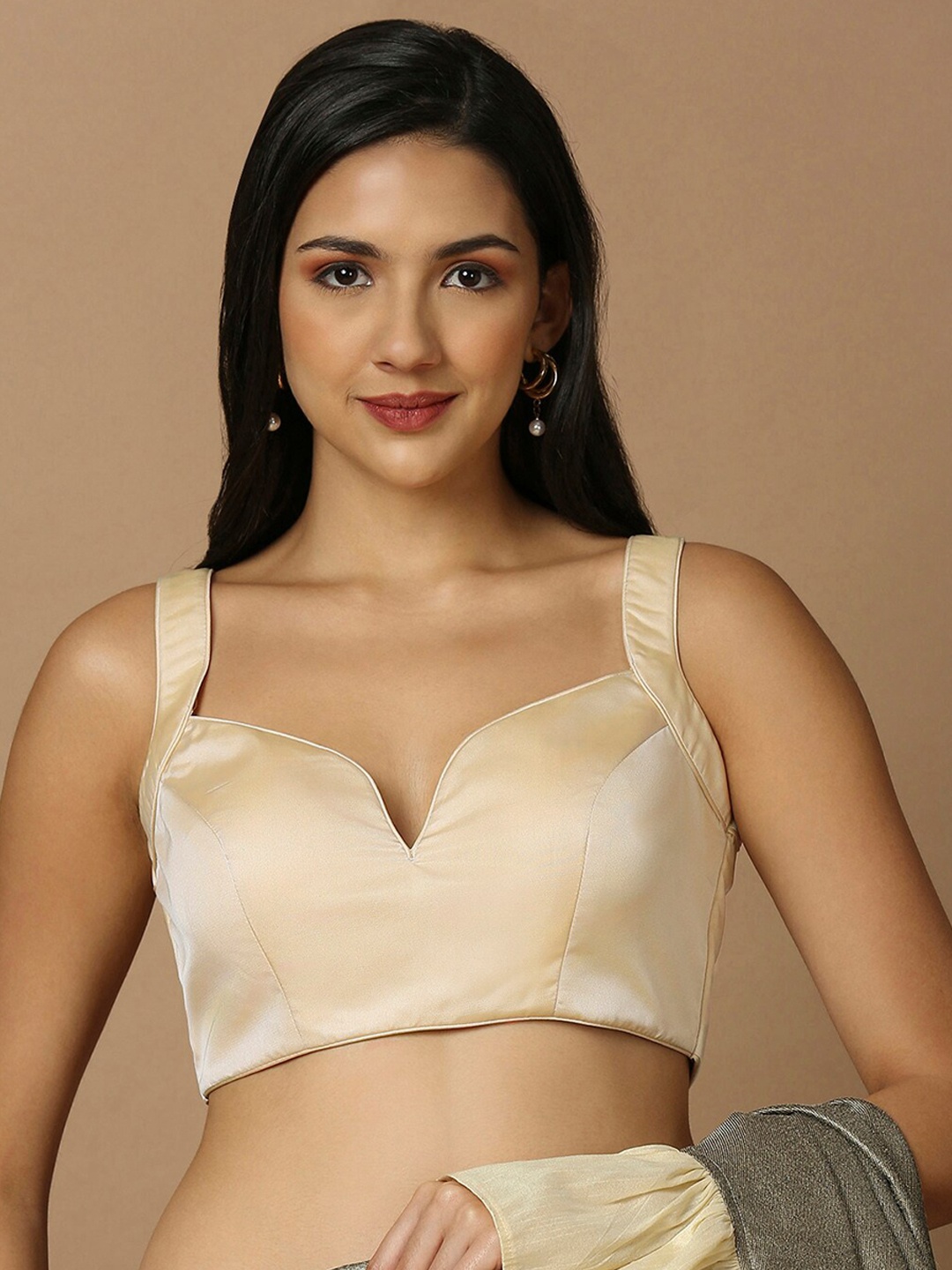 

SALWAR STUDIO Sleeveless Silk Saree Blouse, Gold