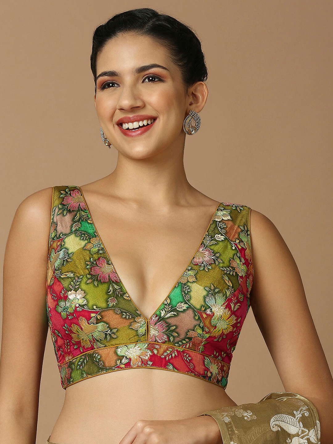 

SALWAR STUDIO Woven Design Zari Silk Saree Blouse, Green