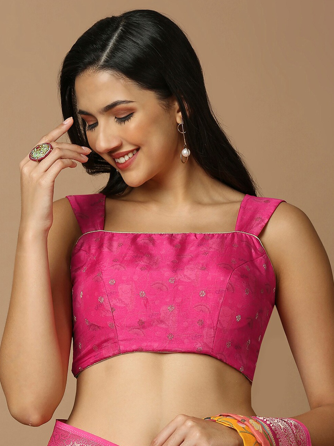 

SALWAR STUDIO Woven Design Zari Silk Saree Blouse, Pink