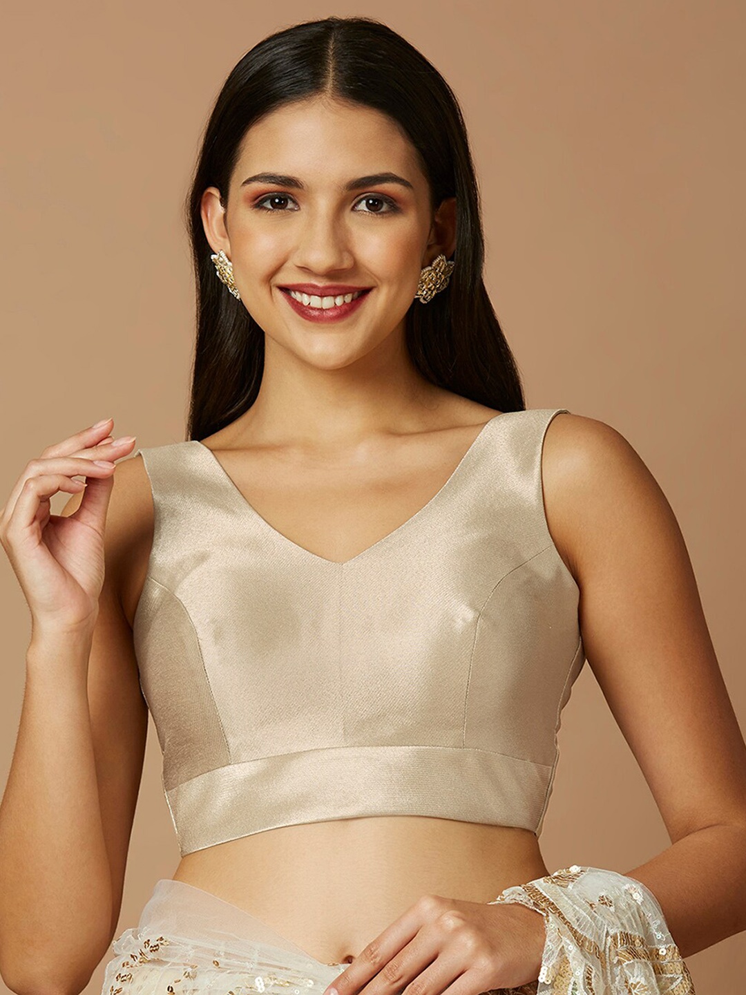 

SALWAR STUDIO V-Neck Silk Saree Blouse, Gold