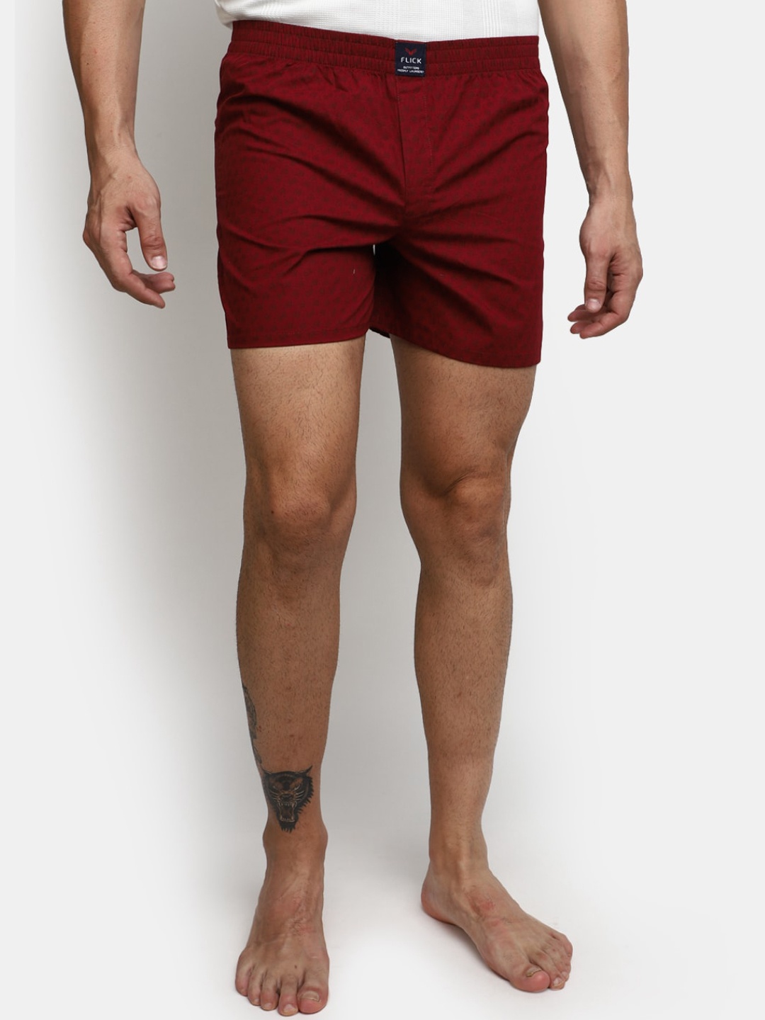 

V-Mart Men Geometric Printed Mid-Rise Cotton Lounge Short, Maroon