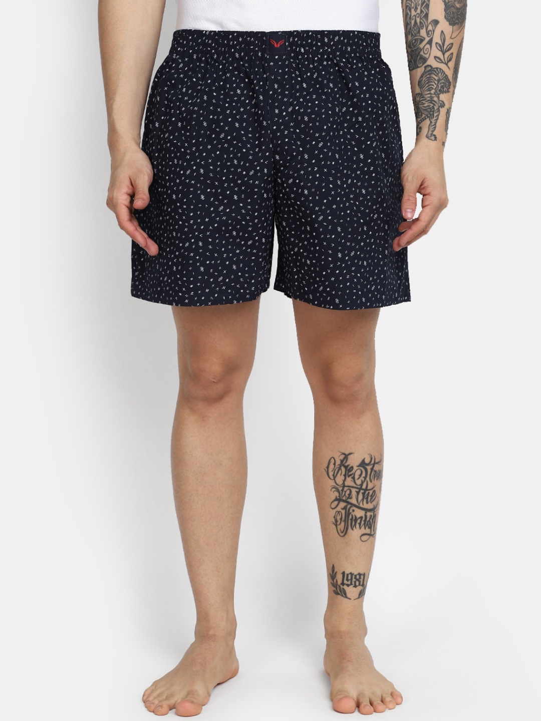 

V-Mart Printed Mid-Rise Cotton Boxer, Navy blue