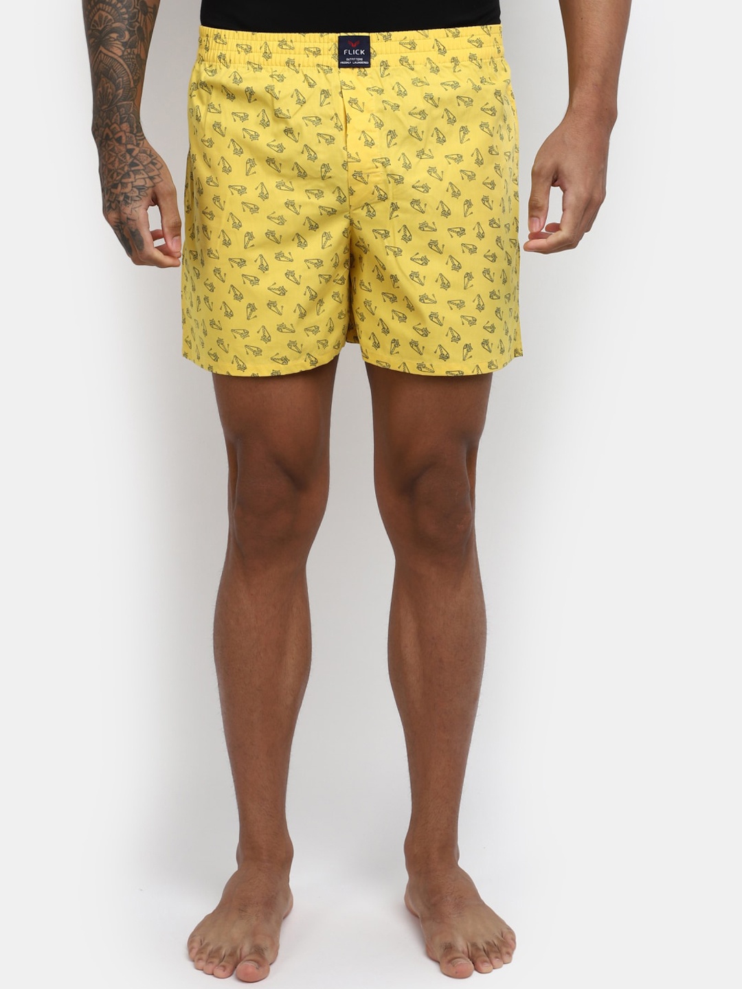 

V-Mart Men Conversational Printed Cotton Shorts, Yellow