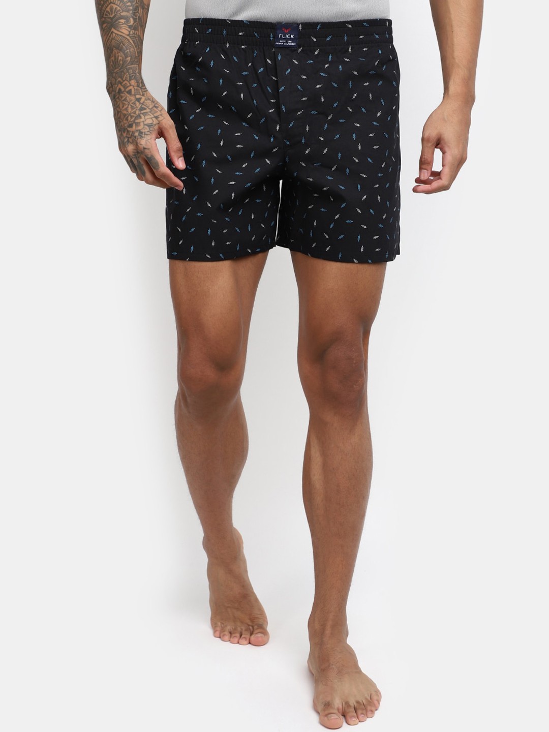 

V-Mart Men Conversational Printed Mid-Rise Cotton Boxer Shorts, Black