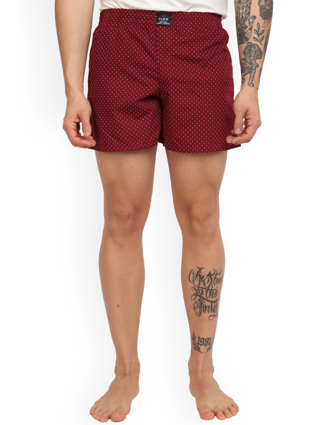 

V-Mart Men Micro Ditsy Printed Cotton Shorts, Maroon