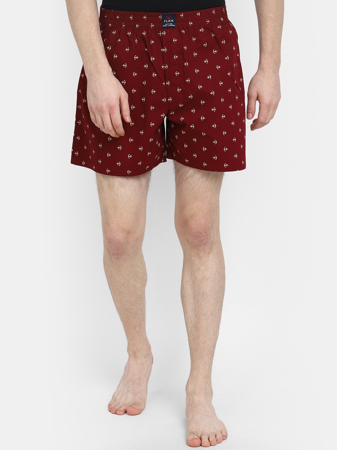 

V-Mart Men Conversational Printed Mid-Rise Cotton Boxer Shorts, Maroon